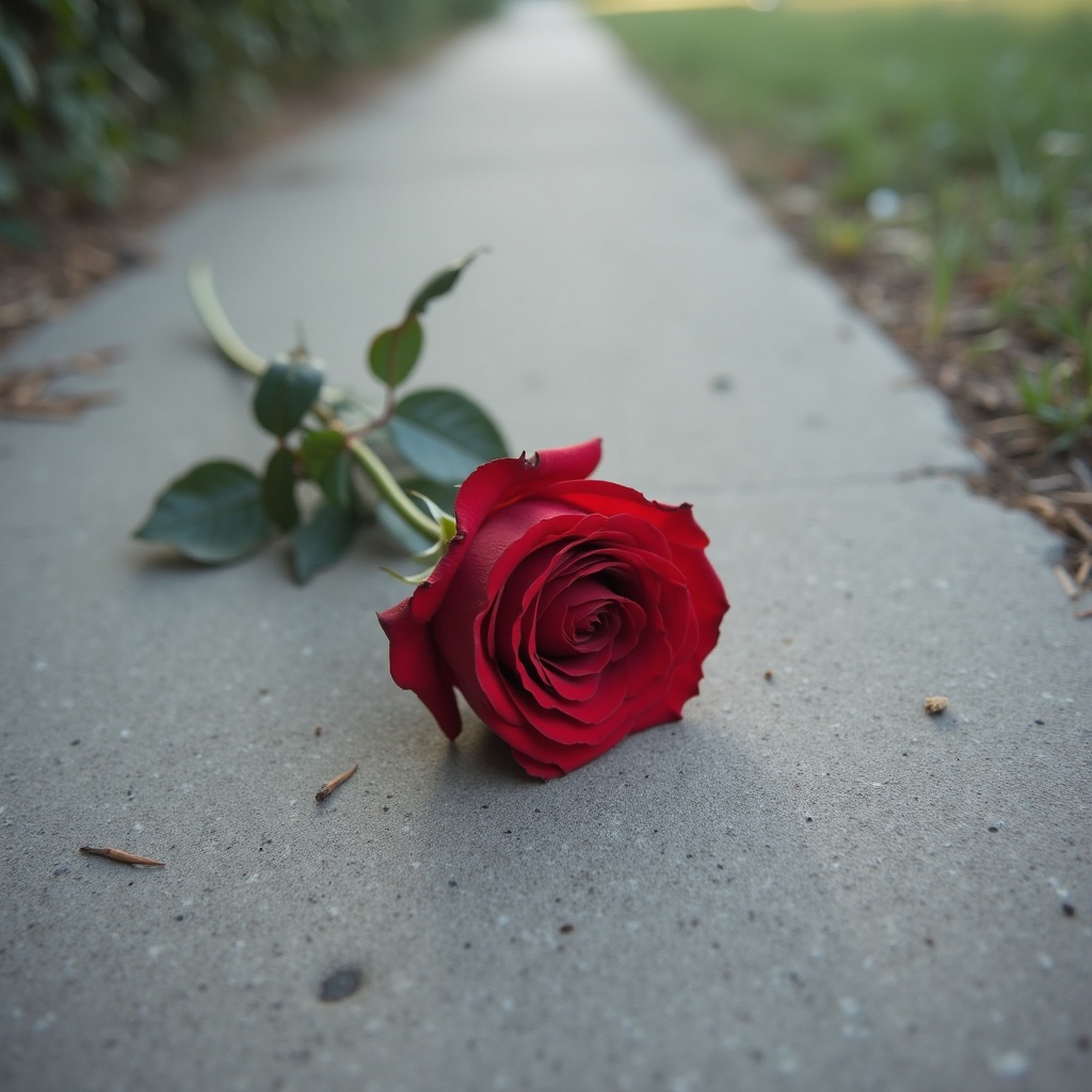 A rose on the sidewalk